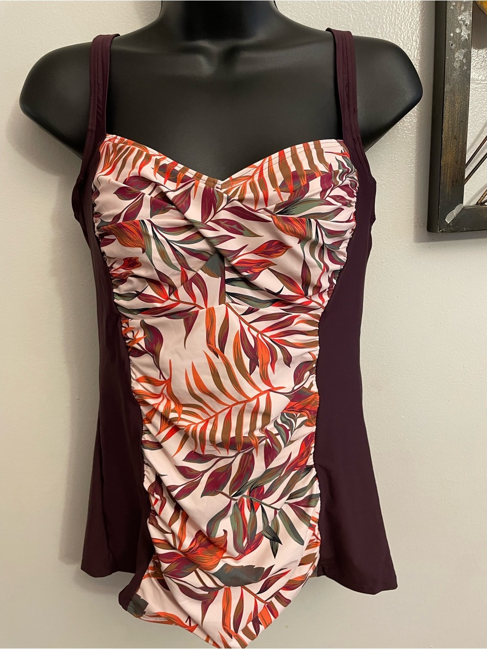#2. Lascana For VENUS Deep Burgundy Rushed Halter Tankini Swim Top Size 10